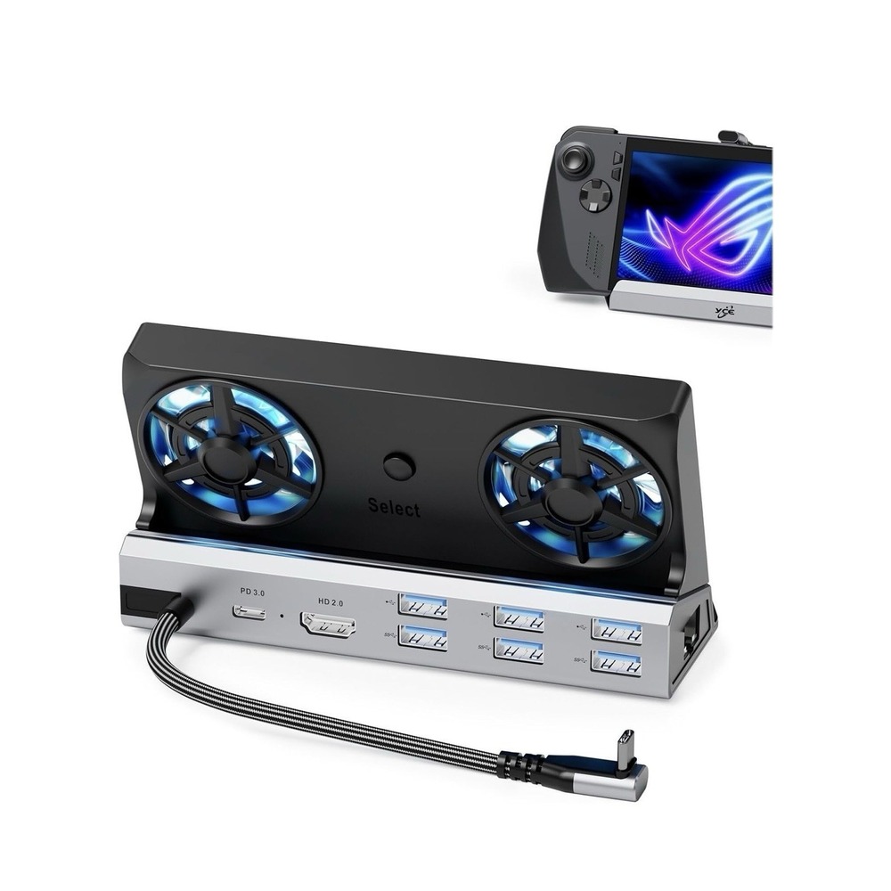 10 in 1 Docking Station with Dual Cooling Fan for‎ Steam 5 USB Ports and 4K